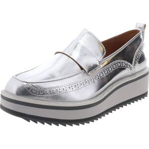 Johnston & Murphy Womens Gracelyn Silver Leather Slip-On Loafers Shoes